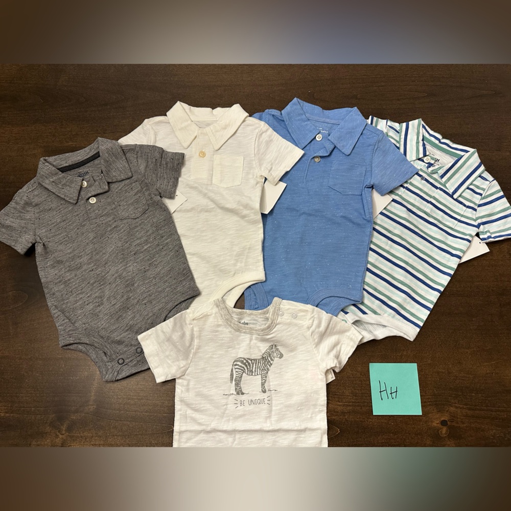 9-12 month NWT OshKosh B'gosh Kids Bodysuit Set - Gray, White, Blue, Striped